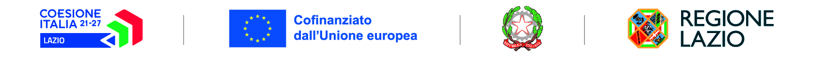 loghi regione Lazio, UE, Republica Italiana e Coesione Italia